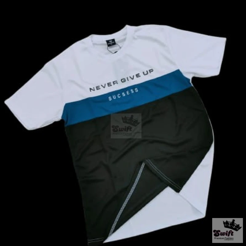 "Never Give Up Motivational T-Shirt – Blue & Black Sportswear"